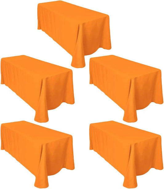 LTC LINENS 5-Pack Rectangular Tablecloths 90 in x 132 in Orange - Rounded Corners Table Cloths for 6 ft Rectangle Tables Floor Length - Polyester Fabric Cloth Table Covers for Wedding, Party