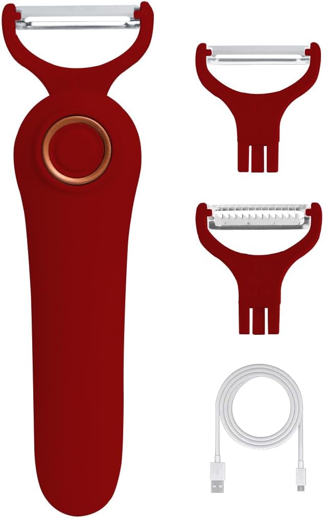 3-in-1 Electric Peeler | Auto Blade for Fruits/Vegetables | 3 Interchangeable Blades | Type-C Charging,Battery Capacity 1500 mAh | Kitchen, Travel, Camping