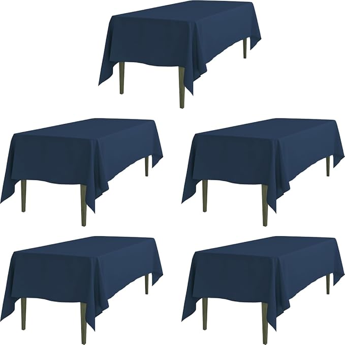 LTC LINENS 5 Pack Rectangular Tablecloths Navy Blue 60 x 102 Inch for 6 ft Rectangle Banquet Tables with Half-Drop - Stain and Wrinkle Resistant Polyester Fabric Cloth Table Covers for Wedding, Party