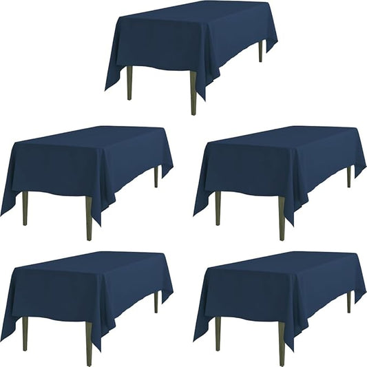 LTC LINENS 5 Pack Rectangular Tablecloths Navy Blue 60 x 102 Inch for 6 ft Rectangle Banquet Tables with Half-Drop - Stain and Wrinkle Resistant Polyester Fabric Cloth Table Covers for Wedding, Party