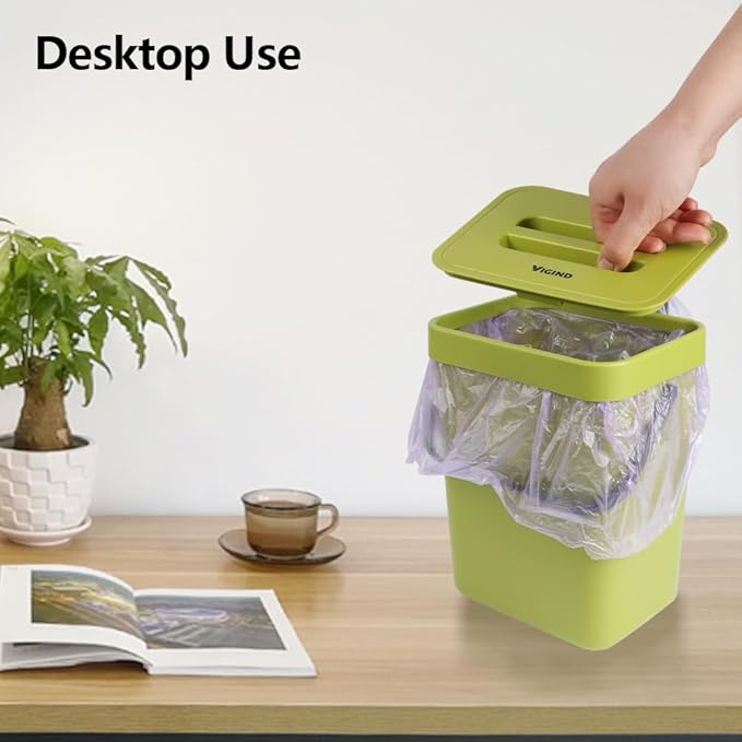 Hanging Small Trash Can with Lid Under Sink for Kitchen, 5 L/ 1.3 Gallons Plastic Waste Basket,Food Waste Bin,Kitchen Compost Bin for Counter Top,Bathroom/Office (Green)