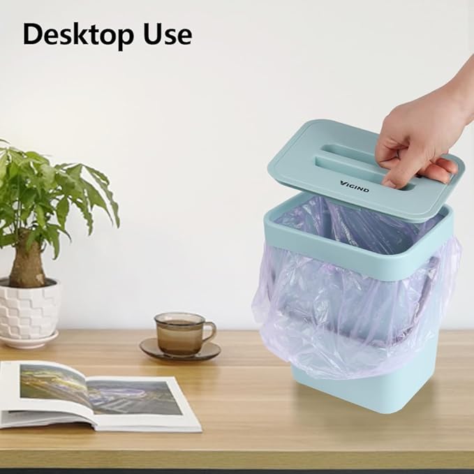 Hanging Small Trash Can with Lid Under Sink for Kitchen, 5 L/ 1.3 Gallons Plastic Waste Basket,Food Waste Bin,Kitchen Compost Bin for Counter Top,Bathroom/Office (Blue)