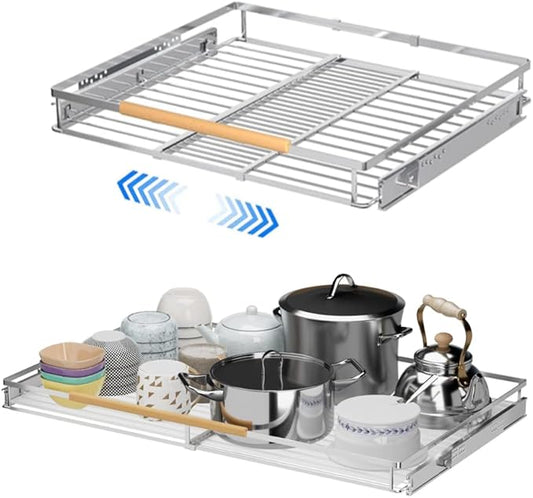 Large Pull Out Kitchen Cabinet Organizer, 22.7''-39.8''Width, Heavy Duty Slide Out Pantry Shelves Sliding Drawer Storage for Kitchen, Under Sink, Bathroom, Wardrobe, Set of 2