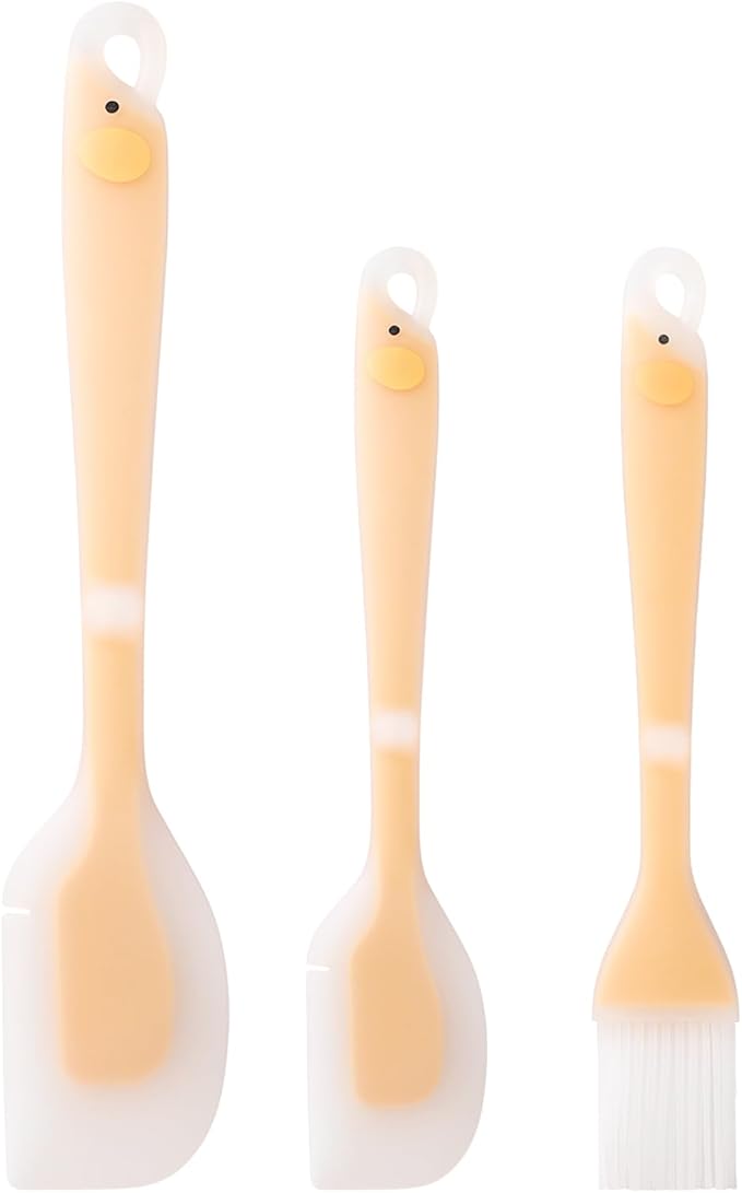 Silicone Spatula Set with Grooved Design + Basting Brush, Heat Resistant, BPA-Free & Non-Stick Small Rubber Spatula, Kitchen Utensils Set for Baking, Cooking, Scraping, Stirring & Basting 3 PCS