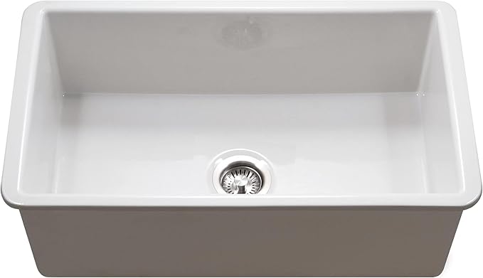 Houzer Platus White Fireclay Kitchen Sink: 32 Inch Undermount Single Bowl Kitchen Sink, Durable & Versatile, Essential for Home & Apartment: PTU-3600 WH