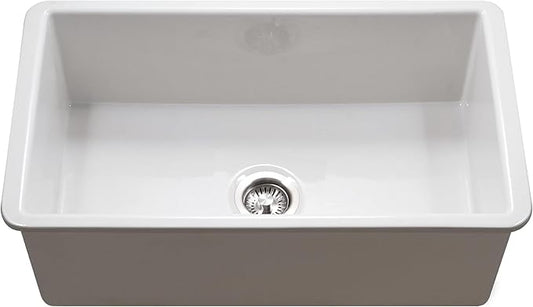 Houzer Platus White Fireclay Kitchen Sink: 32 Inch Undermount Single Bowl Kitchen Sink, Durable & Versatile, Essential for Home & Apartment: PTU-3600 WH