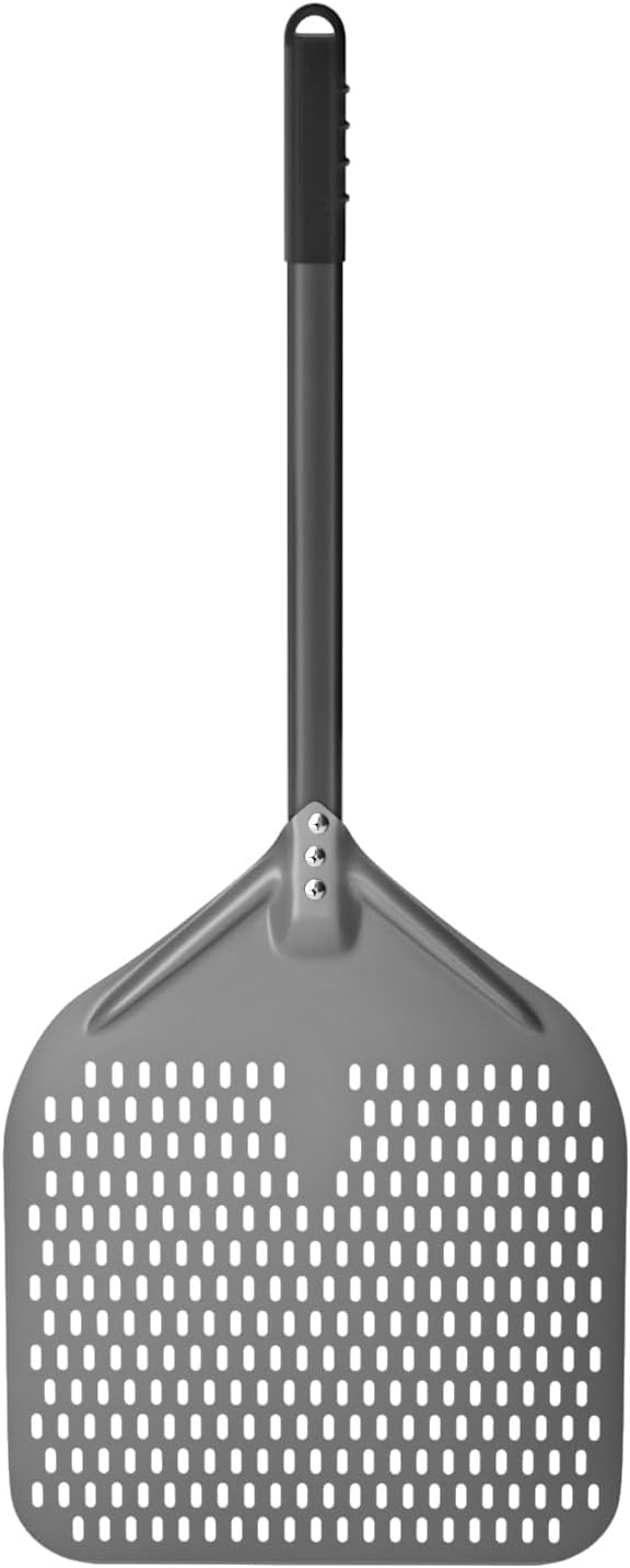 G.a HOMEFAVOR 14" x 17" Perforated Pizza Peel 35 Inch overall, Rectangular Aluminum Pizza Turning Peel with Extended Silcone Handle For Baking Pizza Brick Oven
