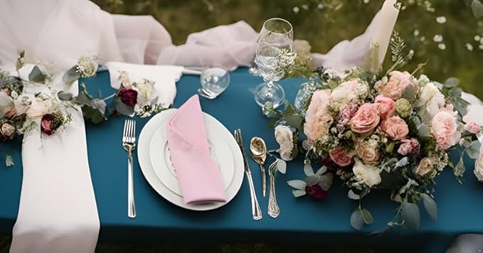 Pink Polyester Linen Blended Thin Dinner Cloth Napkins - Set of 12 (40 x 40 cm) - for Wedding Parties Events & Home Use (Pink)