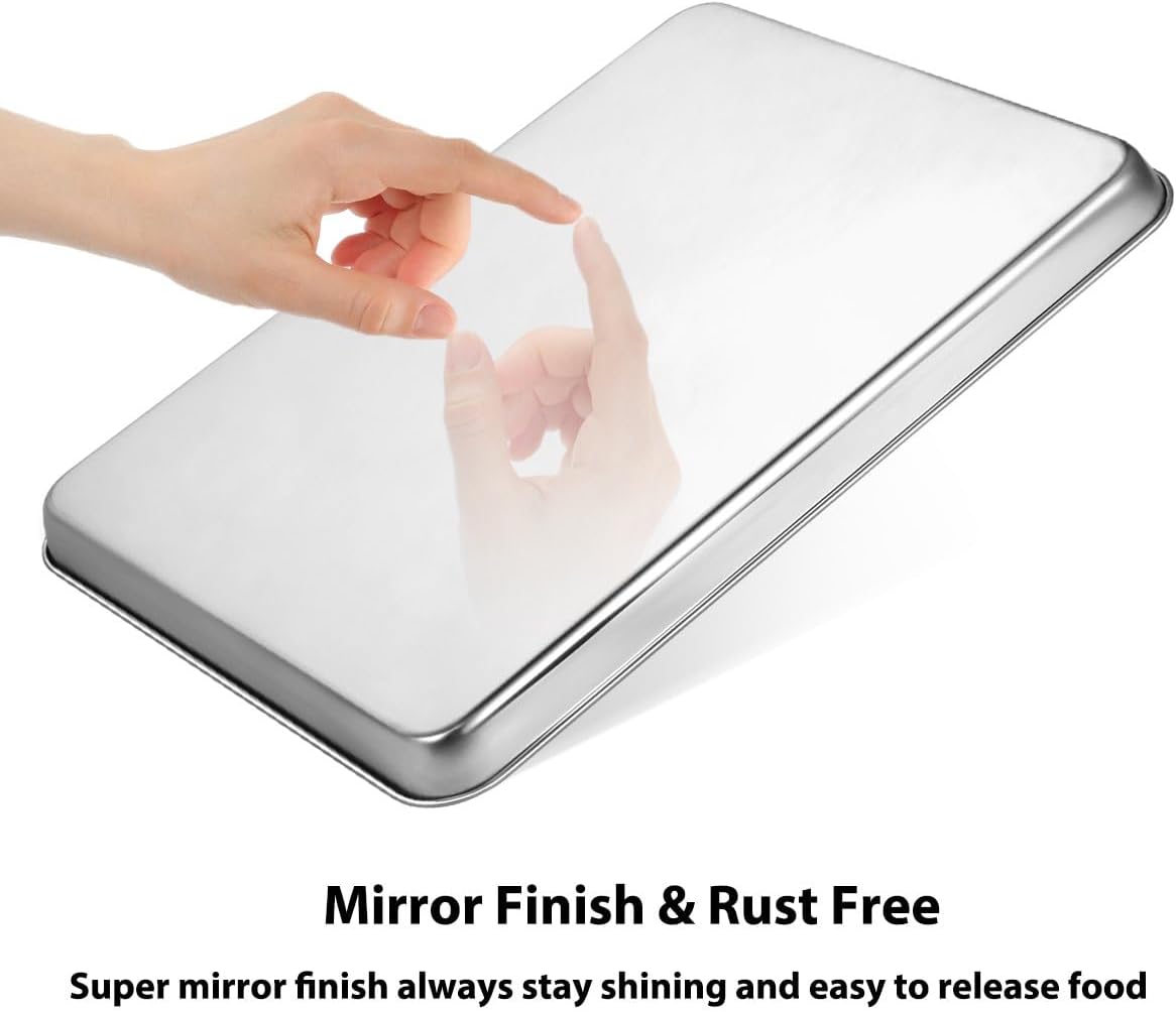 Baking Sheet, Yododo Stainless Steel Cookie Sheet Toaster Oven Tray Pan Rectangle Size 16 x 12 x 1 inch, Non Toxic & Healthy, Superior Mirror Finish & Easy Clean, Dishwasher Safe