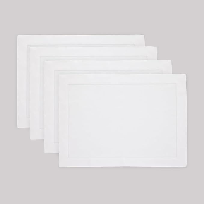 Solino Home Linen White Placemats Set of 4 - 100% Pure Linen Placemats 14 x 19 Inch for Fall, Autumn, Winter, Thanksgiving, Christmas, Holiday - Fete