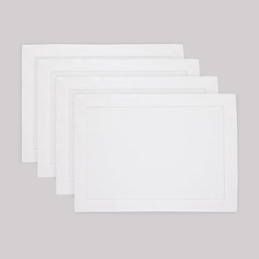 Solino Home Linen White Placemats Set of 4 - 100% Pure Linen Placemats 14 x 19 Inch for Fall, Autumn, Winter, Thanksgiving, Christmas, Holiday - Fete