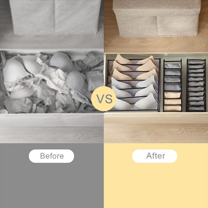 HSLFUAI Pack of 3 Mesh Drawer Organizer Underwear Drawer Organizer Socks Compartment Storage Mesh Clothing Sorting Drawer Divider Organizer(7Grids+7Grids+11Grids)