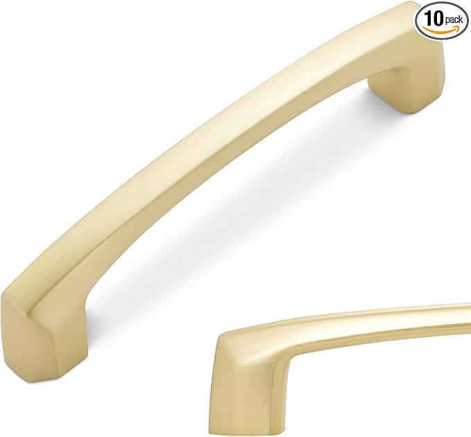 10 Pack 3 Inch(76mm) Kitchen Cabinet Handles Brushed Brass Cabinet Pulls Zinc Alloy Drawer Pulls Solid Kitchen Hardware