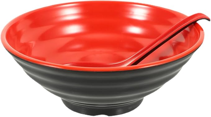 Large Melamine Ramen Bowl with Spoon Reusable Food Container for Rice Instant Noodles Desserts Kitchen Bowls Microwave Safe Decorative and Easy to Clean for Japanese and Asian