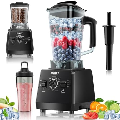 Professional Blender,Smoothies Blenders, PRASKY Max.2400Watts/1000Watts Blender and Grinder Combo 25000RPM Powerful Kitchen 68oz BPA Free 2 Containers Countertop Blenders Ice Crushing