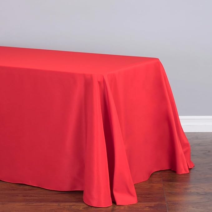 LTC LINENS 2-Pack Rectangular Tablecloths 90 in x 156 in with Rounded Corners - Red Table Covers for 8 ft Table with Floor-Length Drop - Wrinkle Resistant Polyester Fabric Cloth for Wedding, Party