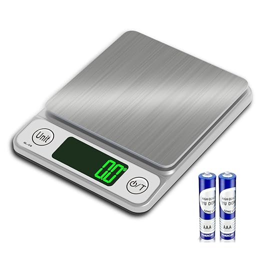 Kitchen Scale Digital Food Scale, Coffee Scale 3000g/0.1 Digital Scale Food Kitchen,7 Units Gram Scale for Baking and Cooking LCD Display Mini Food Scale (Silver(3kg/0.1))