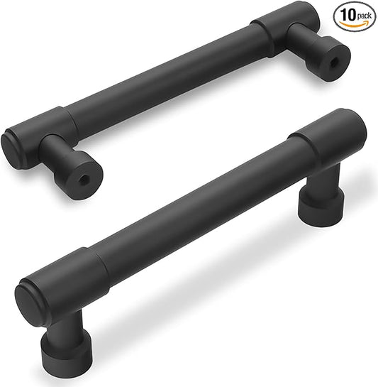 10 Pack Matte Black Cabinet Pulls 3 Inch(76mm) Hole Centers Kitchen Cabinet Handles Black Drawer Pulls