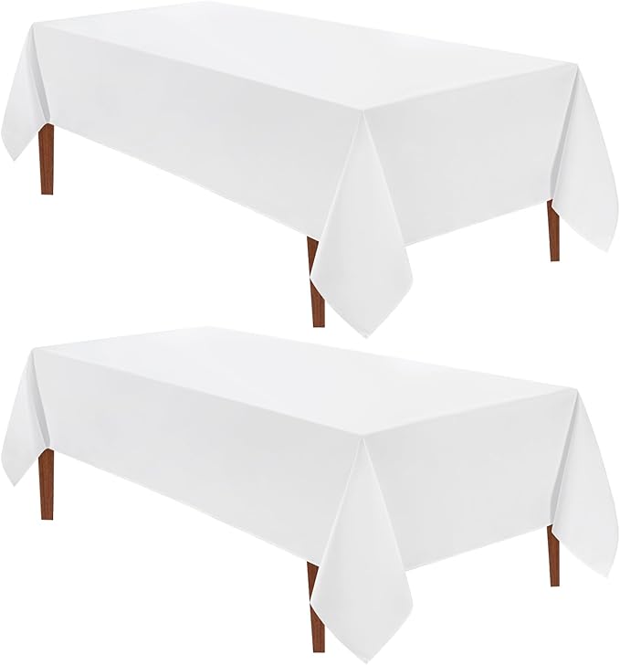 VidaFete Tablecloth 60 * 120inch 2pack Rectangle Table Cloth Polyester, Stain Wrinkle Resistant Dining Table Cover for Kitchen Dinning Party Wedding Rectangular Tabletop Buffet Decoration(White)