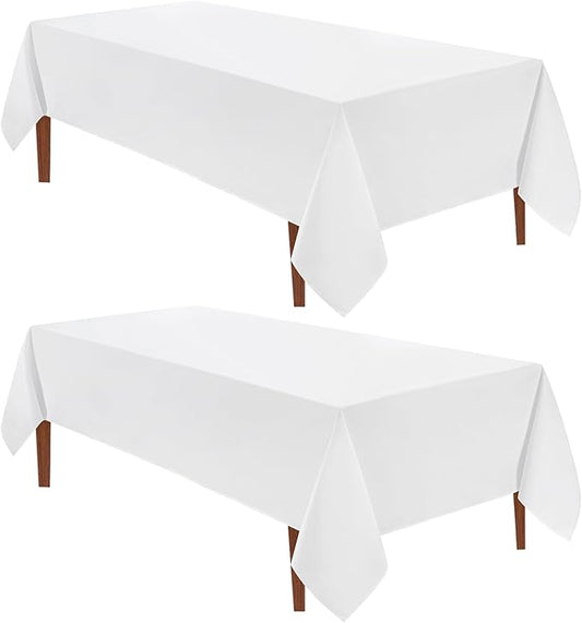 VidaFete Tablecloth 60 * 120inch 2pack Rectangle Table Cloth Polyester, Stain Wrinkle Resistant Dining Table Cover for Kitchen Dinning Party Wedding Rectangular Tabletop Buffet Decoration(White)