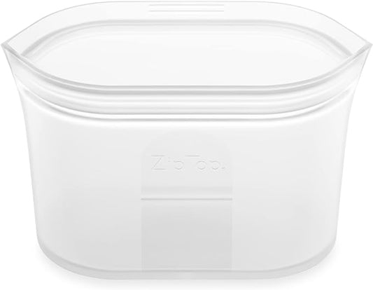 Zip Top Reusable Food Storage Bags | Small Dish [Frost] | Silicone Meal Prep Container | Microwave, Dishwasher and Freezer Safe | Made in the USA