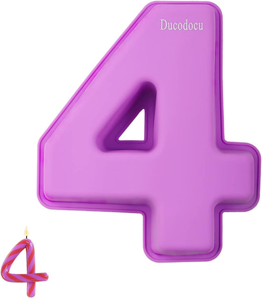 Ducodocu Large Silicone Number Cake Mould 3D Novelty Cake Pan DIY Baking Mold for Birthday Anniversary Number of 4