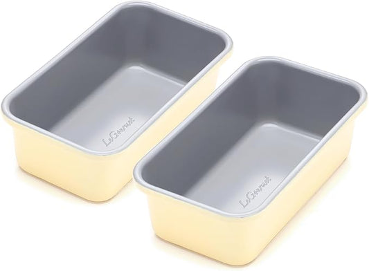 LeGourmet Nonstick Bread Loaf Pan 9 X 5 Inch, Ceramic Coating, Non-Toxic, Rust Resistant Aluminized Steel, Perfect 1 lb Baking Dish for Meatloaf, Pound Cake & Brownie (Butter 2pcs)