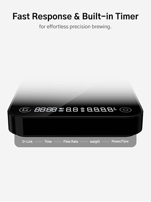 Coffee Scale with Timer and Flow Rate Tracking, 0.1g Precision, 3kg Capacity, Rechargeable, Smart App Compatible, Ideal for Espresso and Pour Over Brewing
