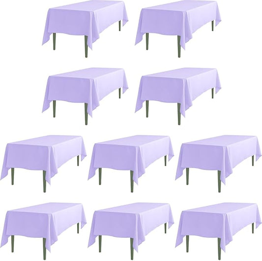 LTC LINENS 10 Pack Lavender Rectangular Tablecloths 60 x 102 Inch for 6 Feet Rectangle Banquet Tables with Half-Drop - Stain and Wrinkle Resistant Polyester Cloth Table Covers for Party, Wedding