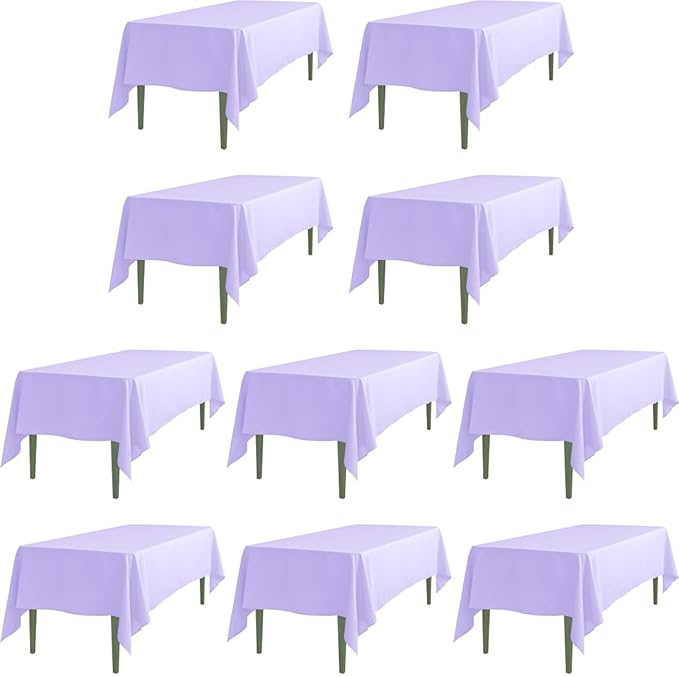 LTC LINENS 10 Pack Lavender Rectangular Tablecloths 60 x 126 Inch for 8 Feet Rectangle Banquet Tables with Half-Drop - Stain and Wrinkle Resistant Polyester Cloth Table Covers for Party, Wedding