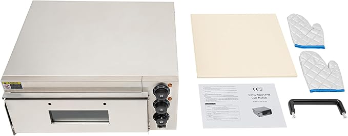 Commercial Electric Pizza Oven 16 Inch Countertop Pizza Oven Commercial Pizza Maker Machine, 1800W Indoor Stainless Steel Pizza Cooker w/Removable Pizza Stone, 122-662°F & 30Min Timer