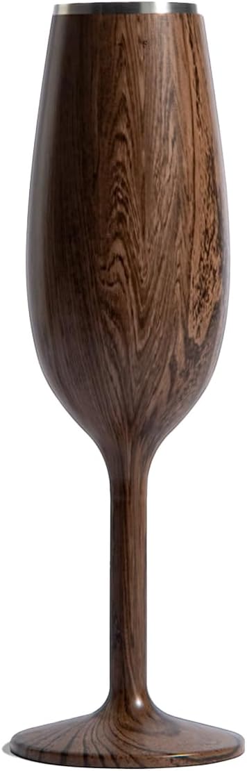 NEWPORT Stemware Collection, Premium Vacuum Insulated Stainless Steel Sparkling Wine & Champagne Flute, Crystal Thin Champagne Glass, Unbreakable & Drinks Stay Cold, Non-Slip Base, 6oz, Dark Walnut