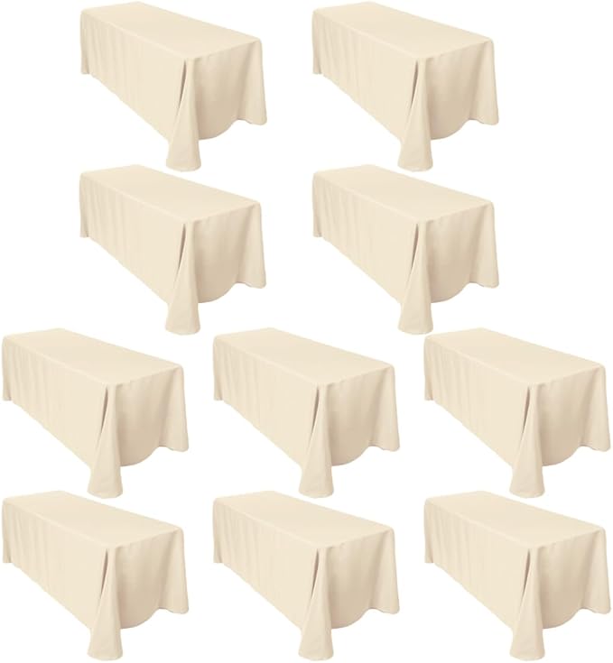 LTC LINENS 10-Pack Bulk Rectangular Tablecloths 90 In x 132 In with Rounded Corners - Beige Table Cloths for 6 ft Rectangle Tables Floor Length - Polyester Fabric Cloth Table Covers for Wedding, Party