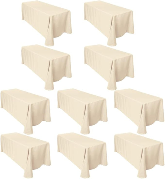 LTC LINENS 10-Pack Bulk Rectangular Tablecloths 90 In x 132 In with Rounded Corners - Beige Table Cloths for 6 ft Rectangle Tables Floor Length - Polyester Fabric Cloth Table Covers for Wedding, Party