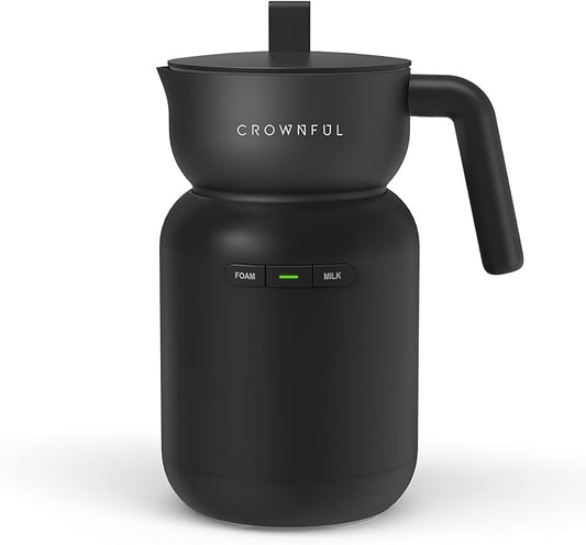 CROWNFUL Milk Frother, Electric 5-in-1 Milk Frother and Steamer with Temperature Control, Dishwasher Safe, Auto Shut-Off Frother for Coffee, Latte, Cappuccino, Macchiato, Dark Gray