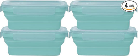 Drip EZ Secondz Collapsible Food Storage Containers – Set of 4, Space-Saving Airtight Meal Prep & Leftover Containers – Microwave, Freezer & Dishwasher Safe, BPA-Free, Locking Lids – Ice Blue