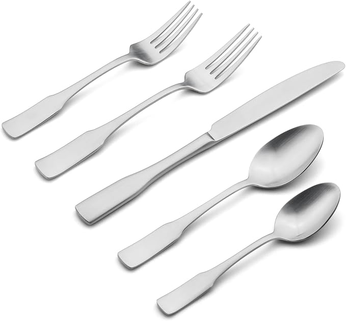 Alata Kate Satin 20-Piece Silverware Set,Service for 4,Stainless Steel Flatware Set,Matte Satin Polished Cutlery Set,Dishwasher Safe