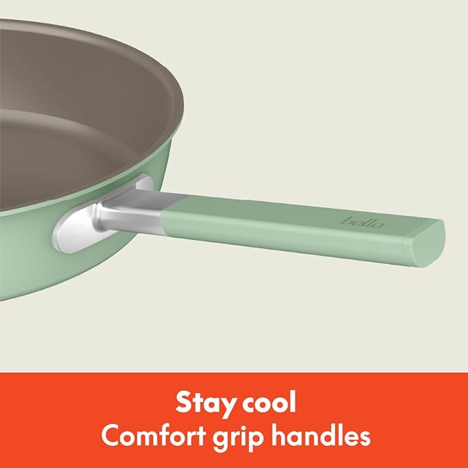 bella 9 Piece Ceramic Nonstick Cookware Set, Fits-anywhere™ Kitchenware w EverGood™ Coating, Dishwasher & Oven Safe, All Stovetops Compatible, Stackable Design, Cool Touch Handles, Seaglass