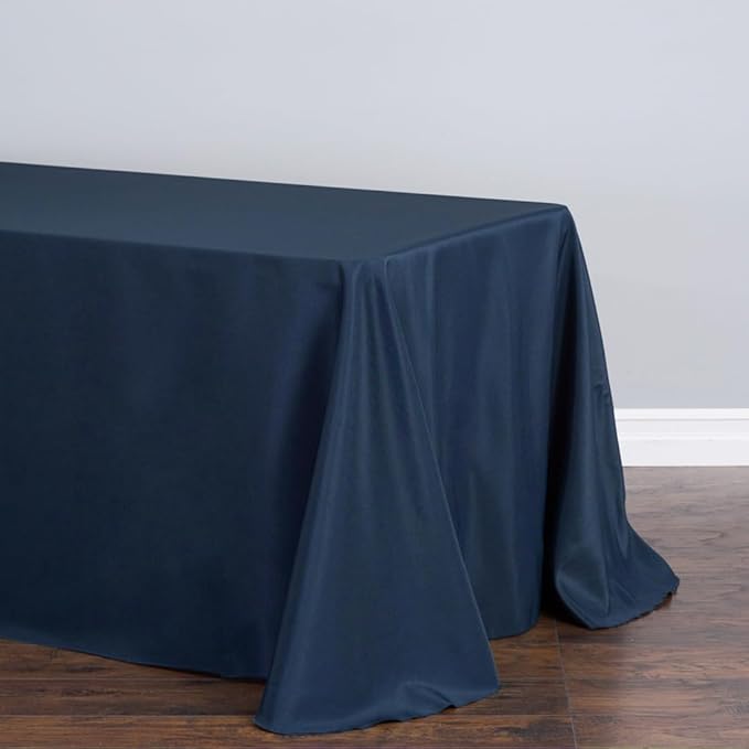 LTC LINENS Tablecloth 90 x 132-Inch Rectangular Polyester Tablecloth with Rounded Corners, Navy Blue, (90132-010178)