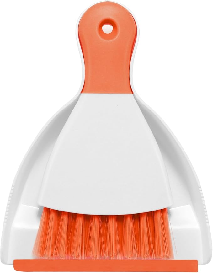 NACENA Mini Dustpan and Brush Set, Small Broom and Dustpan Set Dust Pan and Mini Hand Broom Dustpan and Broom Combo Compact for Home Table Keyboards Sofa Kitchen Pets, Orange