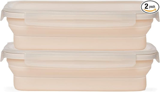 Drip EZ Secondz Collapsible Food Storage Containers – Set of 2, Space-Saving Airtight Meal Prep & Leftover Containers – Microwave, Freezer & Dishwasher Safe, BPA-Free, Locking Lids – Sandstone