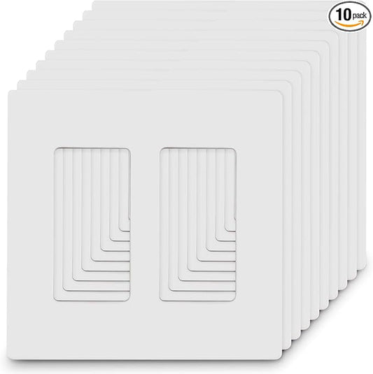 2-Gang Screwless Decorator Wall Plates, Child Safe Standard Size Outlet Cover, Unbreakable Polycarbonate Thermoplastic, Glossy White,10 Pack,UL Listed