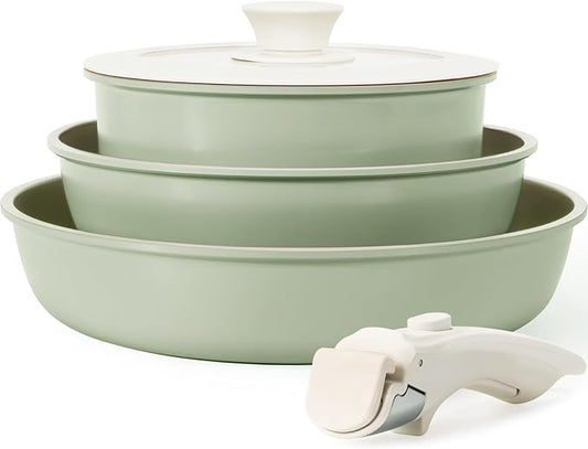 KIKCOIN Pots and Pans Set Nonstick, Ceramic Cookware Set Detachable Handle, Induction Kitchen Cookware Set with Removable Handle, Healthy Non Stick RV Cookware, Dishwasher ＆ Oven Safe, PFOA Free