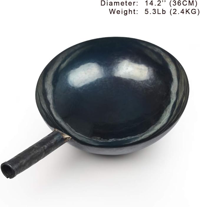 臻三环 ZhenSanHuan Chinese Hand Hammered Iron Woks and Stir Fry Pans, Non-stick, No Coating, Carbon Steel Pow (36CM, Blue Black - Seasoned)