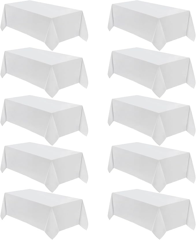 VidaFete Table Cloth 90 * 132inch 10pack Rectangle Tablecloth Polyester, Stain Wrinkle Resistant Polyester Dining Table Cover for Kitchen Dinning Party Wedding Rectangular Tabletop Decoration(White)