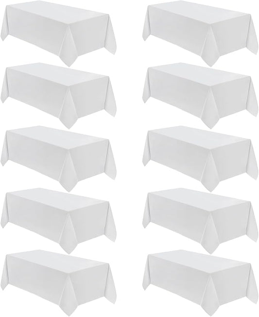 VidaFete Table Cloth 90 * 132inch 10pack Rectangle Tablecloth Polyester, Stain Wrinkle Resistant Polyester Dining Table Cover for Kitchen Dinning Party Wedding Rectangular Tabletop Decoration(White)