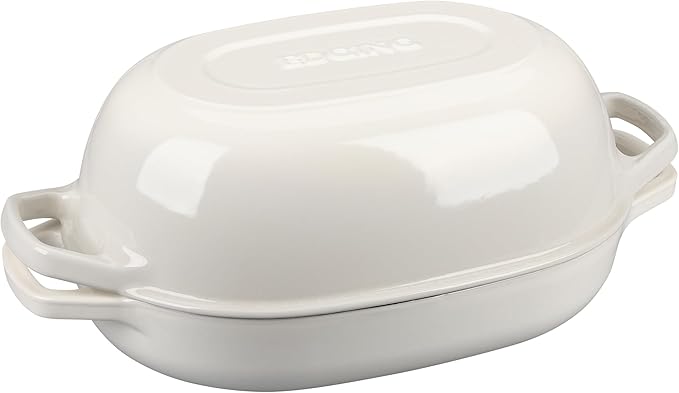 Enameled Cast Iron Oval Dutch Oven Pot with Lid, Dutch Oven for Sourdough Bread Baking, Oval Bread Pan, 7qt, White