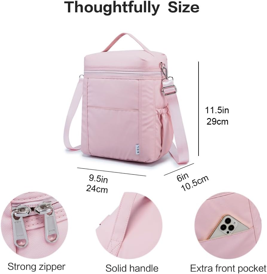 NOL Natural Organic Lifestyle Insulated Lunch Bags for Women Cooler Bag Lightweight Nylon Waterproof Lunch Box For Work (Pink, Large)