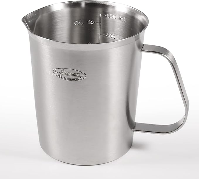 Newness Stainless Steel Measuring Cup, Metal Measuring Cup with Handle (Upgraded, 3 Marking Including Cup/ML/Ounce Scale), 16 Ounces (0.5 Liter, 2 Cup)