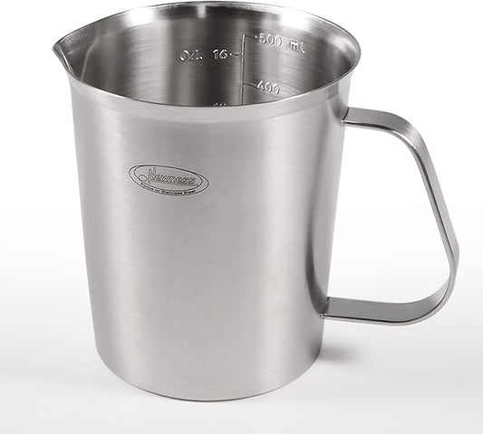 Newness Stainless Steel Measuring Cup, Metal Measuring Cup with Handle (Upgraded, 3 Marking Including Cup/ML/Ounce Scale), 16 Ounces (0.5 Liter, 2 Cup)